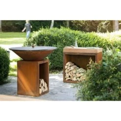 Billot Corten Et Bois De Teck 90 Cm - Ofyr 8 Billot Corten Et Bois De Teck 90 Cm - Ofyr -Weber Soldes Magasin ofyr billot range bois 90 cm 7430440799784 2