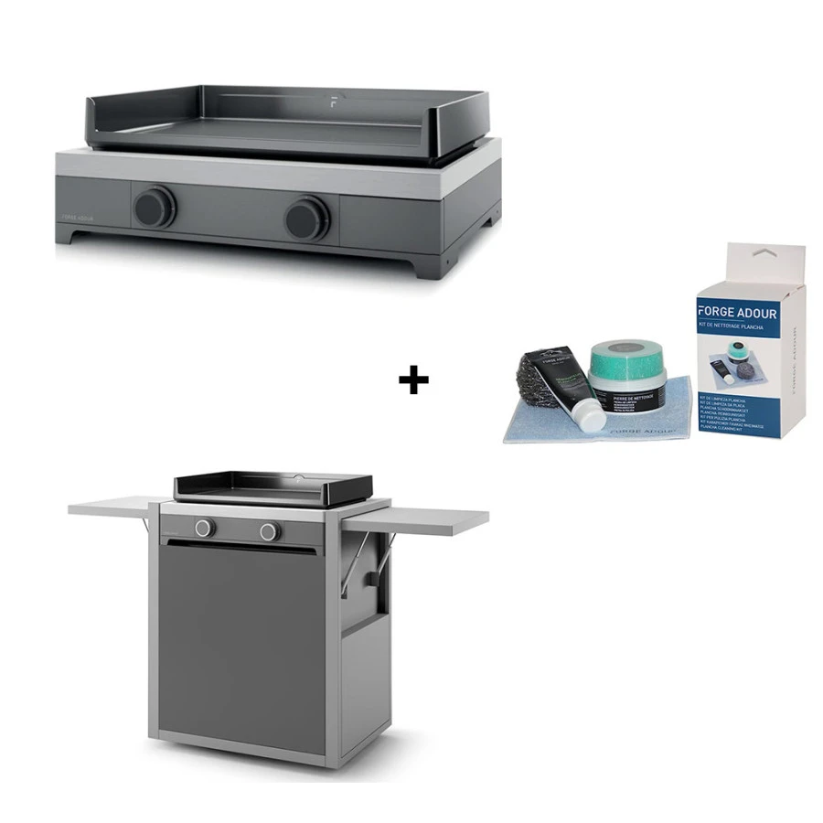 PACK Combo Plancha Gaz Modern 60 Acier Gris / Noir + Chariot + Kit De Nettoyage - Forge Adour 3 PACK Combo Plancha Gaz Modern 60 Acier Gris / Noir + Chariot + Kit De Nettoyage - Forge Adour